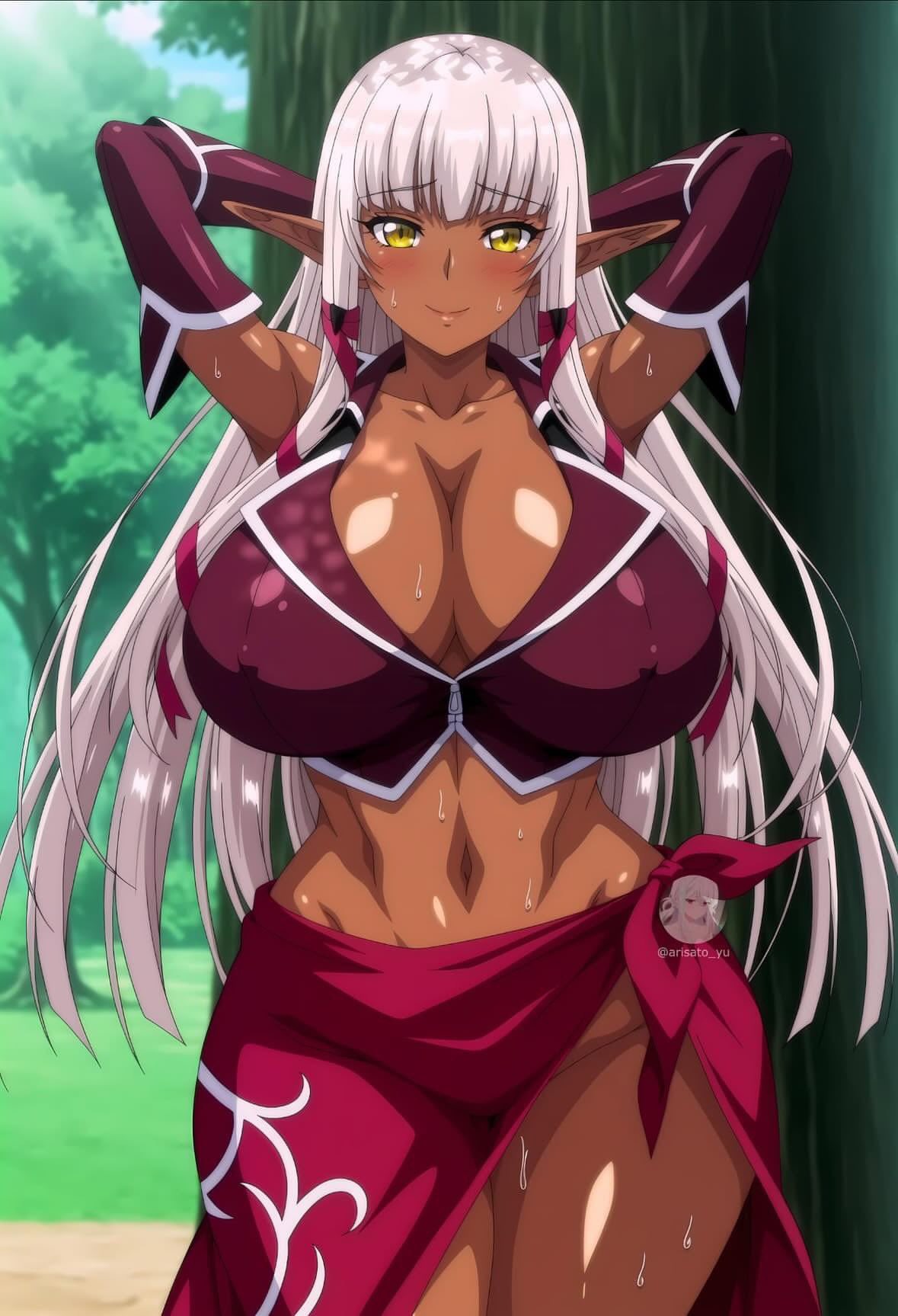 1female, 1girls, ai generated, arisato yu, evelyn celebrian, female, female only, solo, solo female, tagme, voluptuous, voluptuous female, youkoso! sukebe elf no mori e