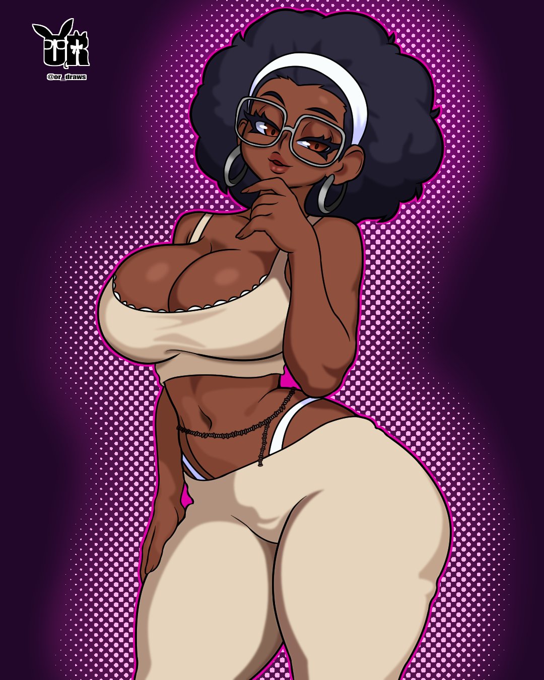 african female, afro, big ass, big breasts, big butt, big thighs, big titties, black hair, breasts, brown skin, clothing, curvaceous, curvaceous female, curvaceous figure, curvy, curvy figure, curvy hips, dark-skinned female, female, female focus, female only, glasses, or draws, original, original character
