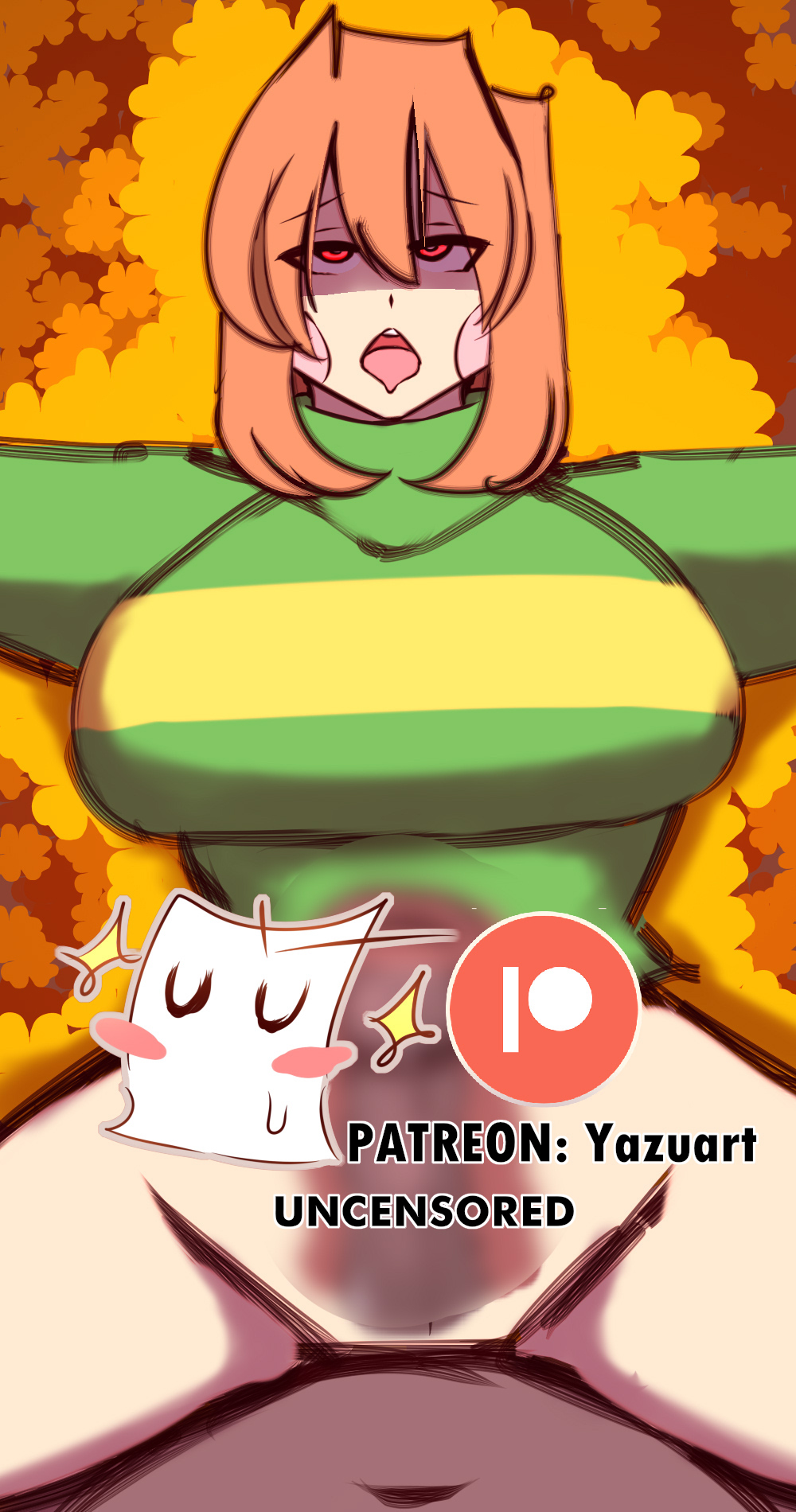 bottomless, censored, chara, chara (undertale), female, female chara, flower, shirt, straight, tagme, undertale, undertale (series), yazu (artist), yazuel aliel