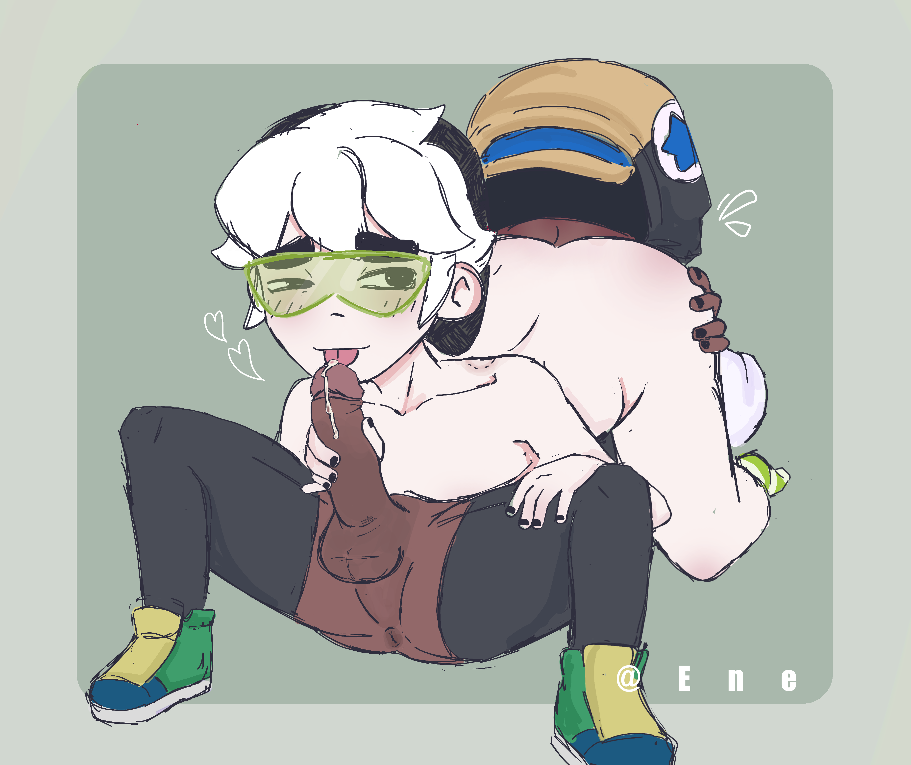 2boys, 69, 69 position, aged up, anus, bite, bite mark, brawl stars, cum, dark skin, gay, glasses, gus (brawl stars), leon (brawl stars), male, male only, penis, same age, same size, shoes, socks, sucking penis, tongue, white hair, white skin