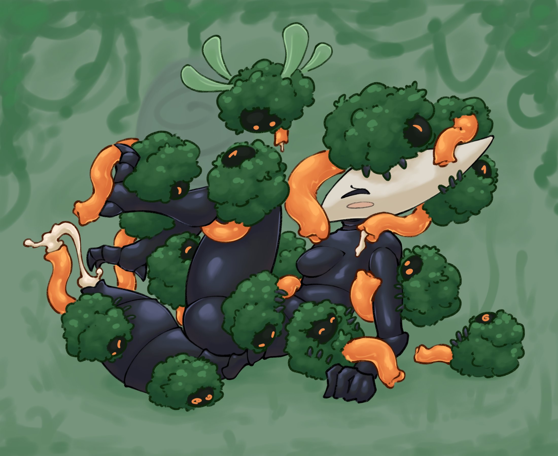 1girls, 2025, anal sex, anthro, anthro on anthro, black body, black skin, blush, carapace, closed eyes, cum, cum inside, female, gangbang, group sex, hi res, hollow knight, hornet (hollow knight), horns, latristesse, leaves, male, male/female, many on one, missionary position, moss, mosscreep, mosskin, orange eyes, pussy, sex, swirly eyes, vaginal penetration, vegetation, wings