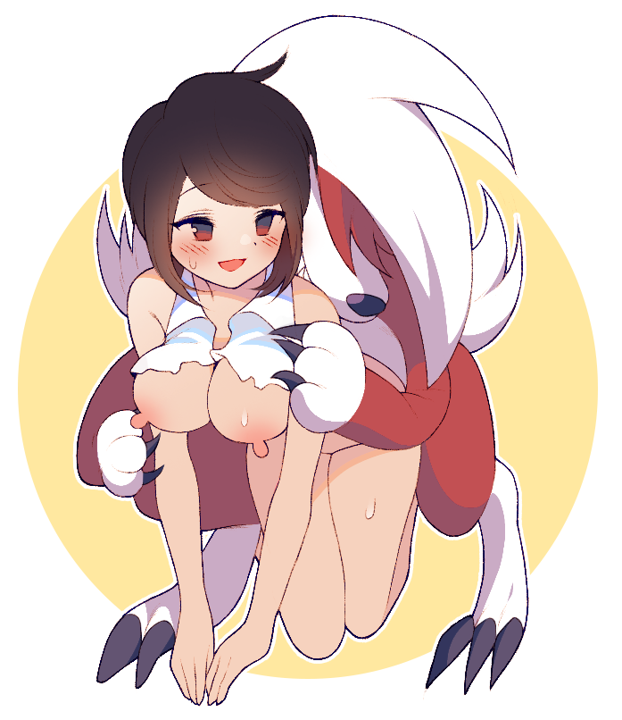 1boy, 1girls, ambiguous penetration, anthro penetrating, anthro penetrating human, areolae, artist request, big breasts, breasts, female, female human, femsub, feral, feral on female, feral on human, human, human on anthro, interspecies, light skin, light-skinned female, lycanroc, male, male pokemon, male pokemon/female human, male/female, maledom, midnight lycanroc, mounting, nintendo, nipples, pale skin, pale-skinned female, pokemon, pokemon sm, pokephilia, red eyes, red fur, short hair, sweat, zoophilia