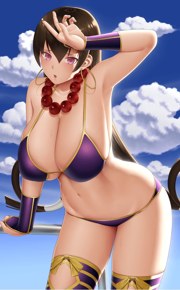 brown_hair fate/grand_order fate_(series) female female_only gonoike_biwa large_breasts long_hair purple_eyes solo solo_female solo_focus xuanzang_(fate)