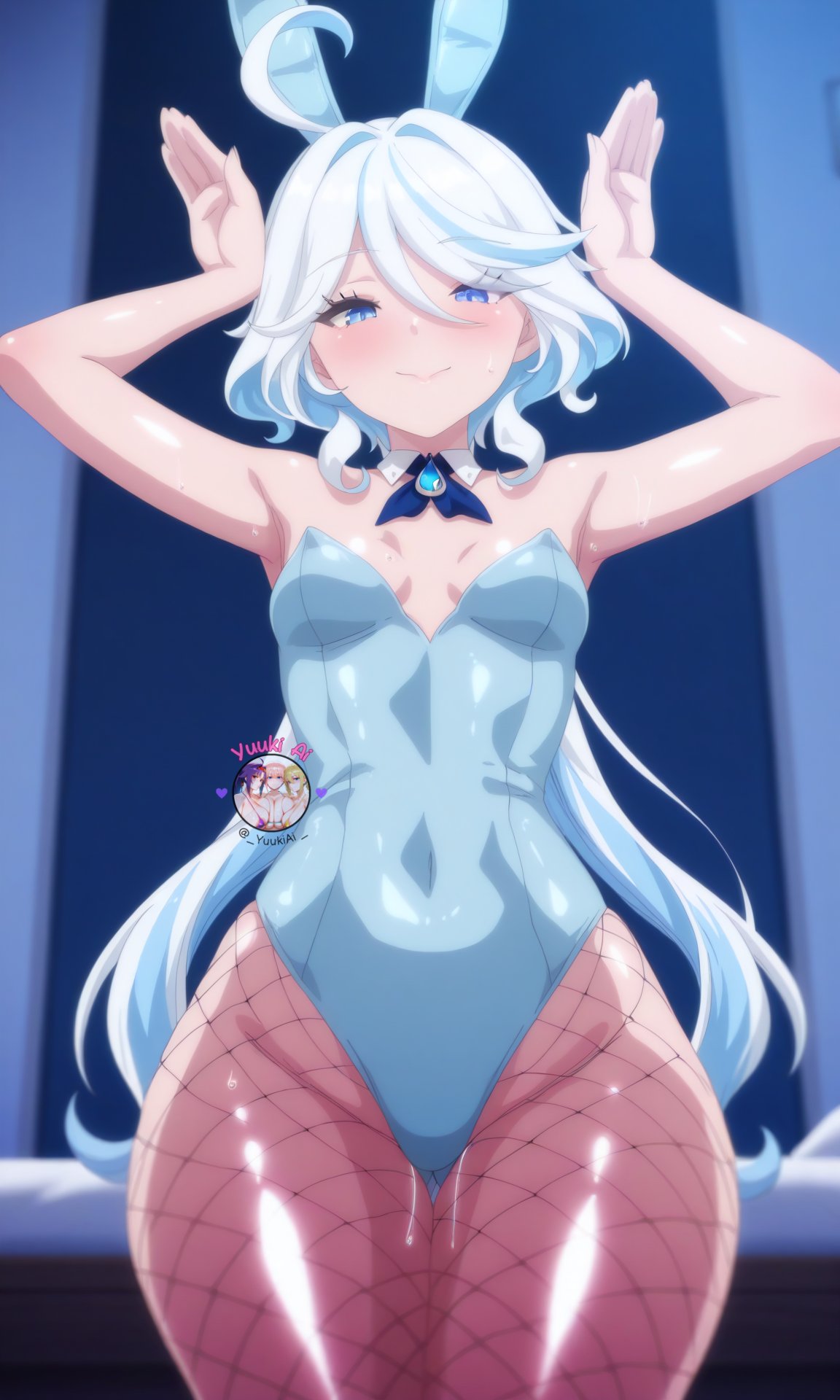 1girls, ai generated, breasts, female, female focus, female only, furina (genshin impact), genshin impact, heterochromia, light skin, light-skinned female, looking at viewer, shiny skin, small breasts, solo, thick thighs, thighs, wet, wide hips, yuukiai
