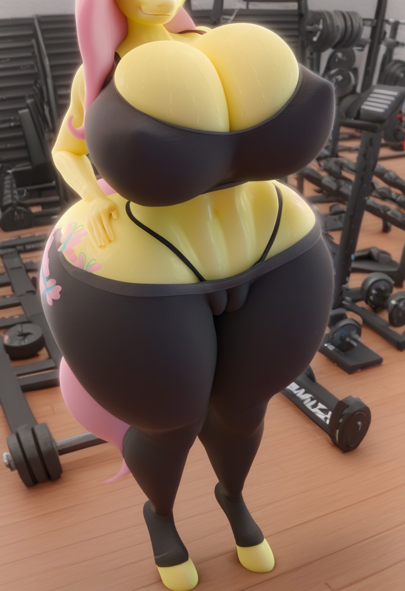 ai generated, breasts, cameltoe, female, fluttershy (mlp), huge ass, huge breasts, my little pony, tagme
