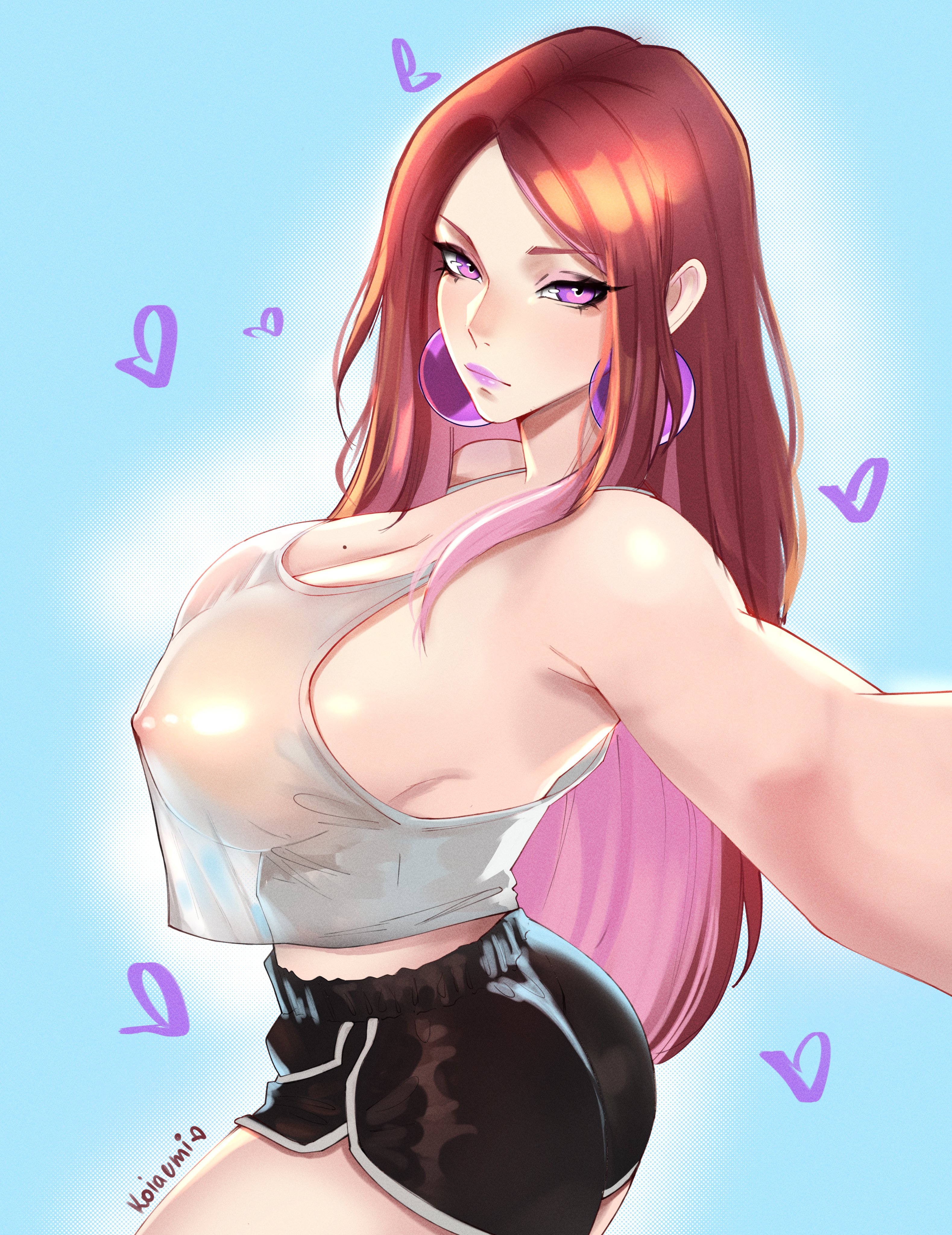 1girls, breasts, dolphin shorts, female, female only, huge breasts, human, koiaemi, nipple bulge, nipples visible through clothing, see-through clothing, shorts, sports bra, sportswear