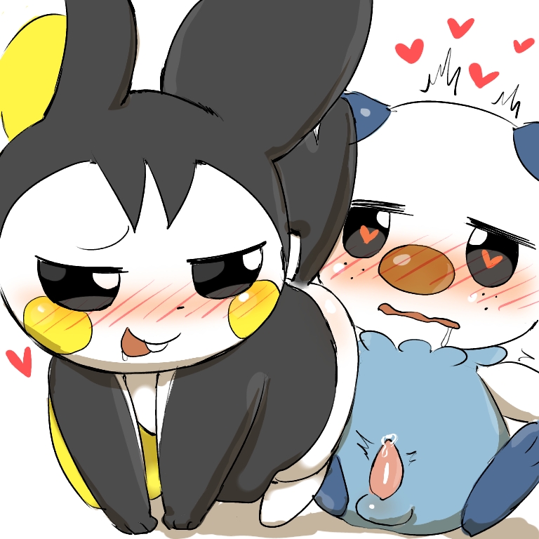 <3_eyes 1:1 2019 alternate_version_at_source ambiguous_gender balls black_body black_eyes black_fur blue_body blue_fur blush bodily_fluids brown_nose drooling duo emolga fur genitals heart male male/ambiguous mammal nintendo oshawott pokemon pokemon_(species) pokemon_bw riroburo saliva semi-anthro video_games white_body white_fur yellow_body yellow_fur yellow_inner_ear