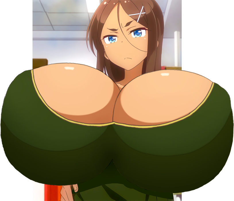 ahagon_umiko big_breasts blue_eyes breast_expansion breasts clothing edit female female_only huge_breasts human new_game! solo tagme thiccerwaifus