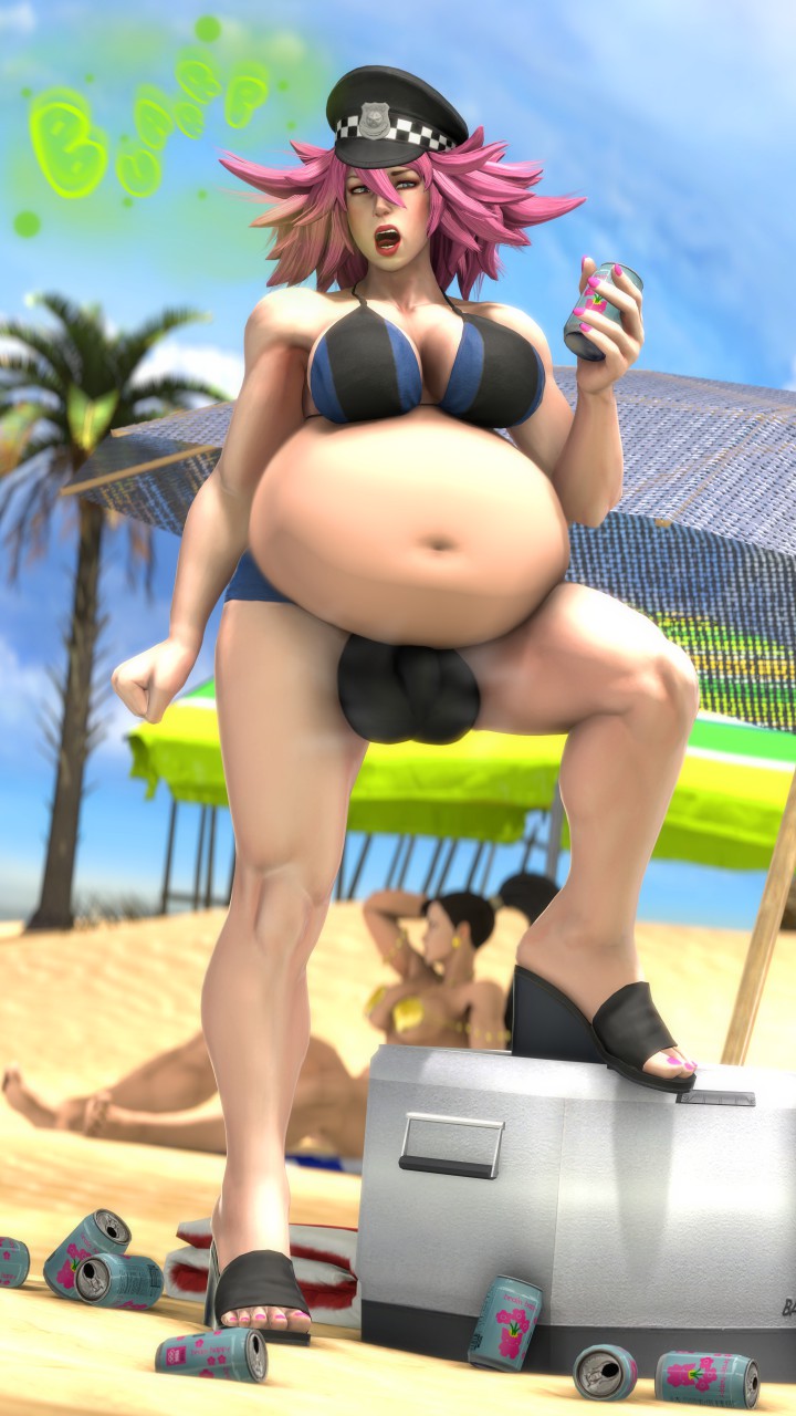 1futa, 2020, 3d, beach, belch, belching, belly, belly bulge, big belly, bikini, bloated, bloated belly, blue eyes, breasts, brown hair, bulge, burp, burp bubbles, burp cloud, burp fetish, burping, capcomdickgirl, dickgirl, expansion, female, final fight, futa focus, futanari, inflation, intersex, large breasts, open mouth, pink hair, poison (final fight), rattledbonezone, steam, street fighter, street fighter v