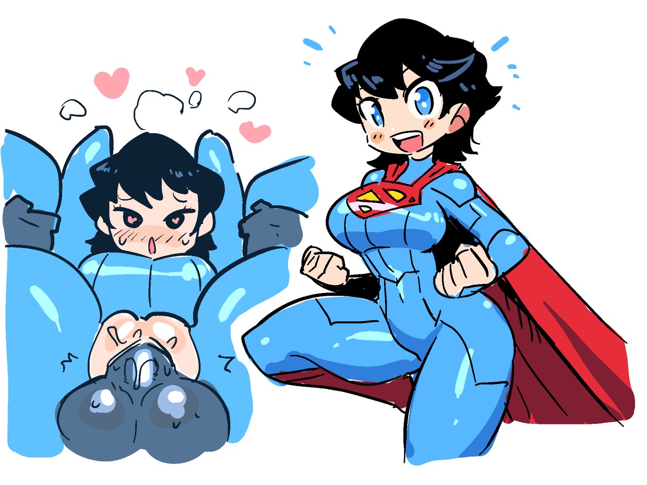 1boy, 1girls, big breasts, breasts, clara kent, clark kent, crap-man, cum on body, dc, dc comics, erection, female, genderswap, heart-shaped pupils, kal-el, large breasts, male, penetration, penis, pussy, rule 63, superman, superman (clark kent), superman (series), symbol-shaped pupils, vaginal penetration