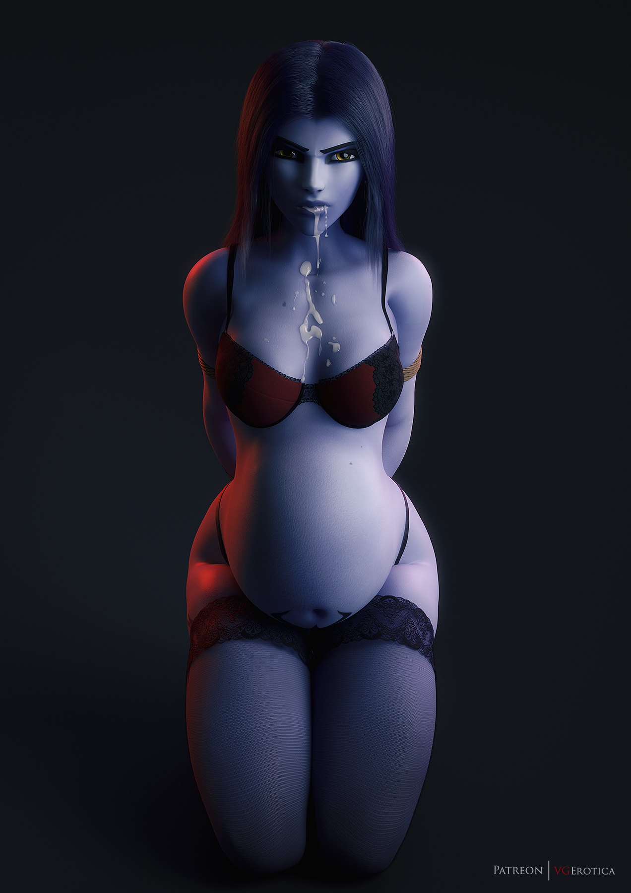 1girls, 3d, bra, breasts, cum, cum on face, female, female only, huge belly, overwatch, pregnant, ready to pop, solo, thighhighs, vgerotica, widowmaker