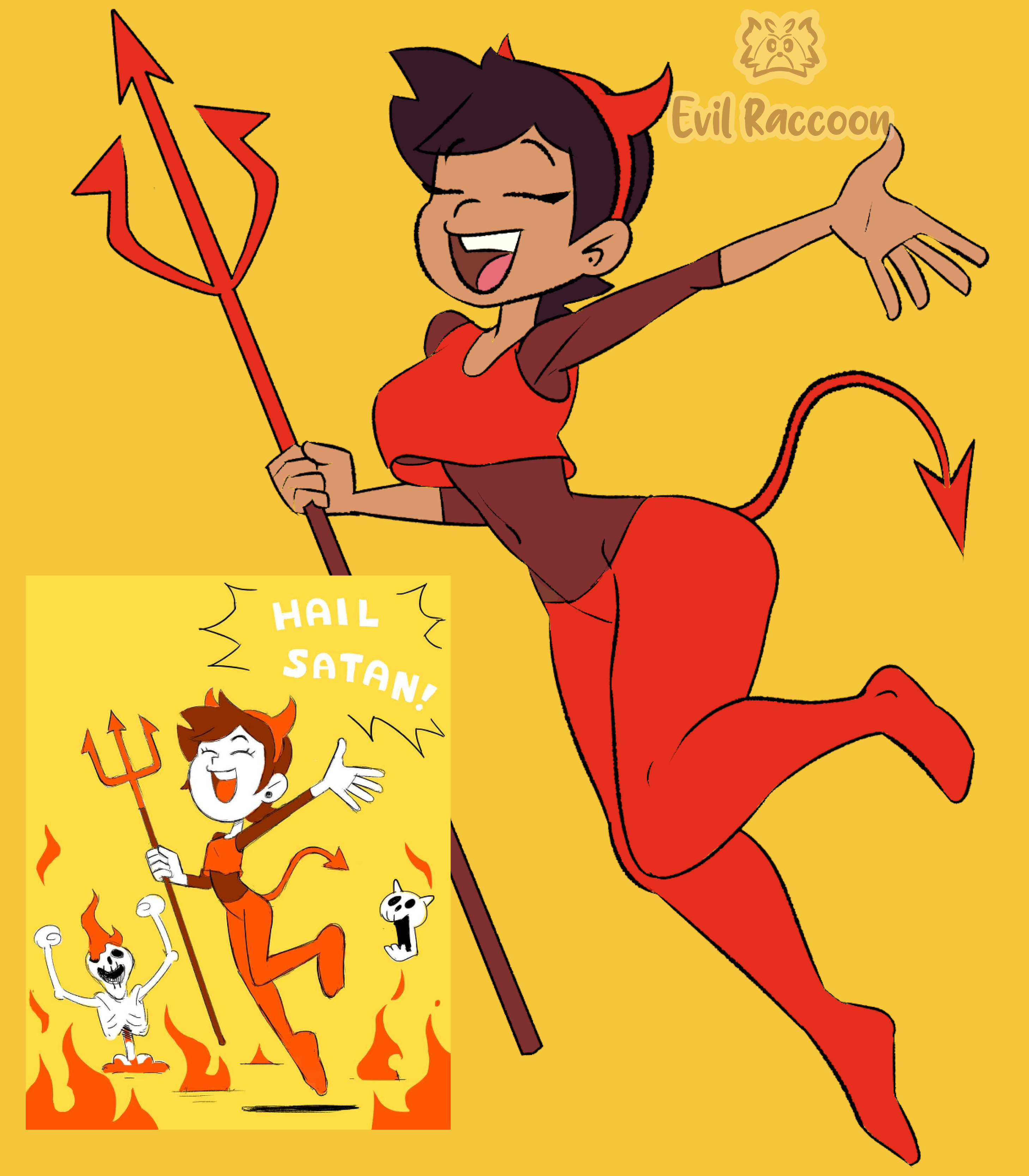1girls, aged up, ass, big ass, big breasts, big butt, breasts, devil, devil horns, devil tail, disney, disney channel, evil raccoon, female, female only, happy, hourglass figure, luz noceda, redraw, smile, straight hair, tagme, the owl house