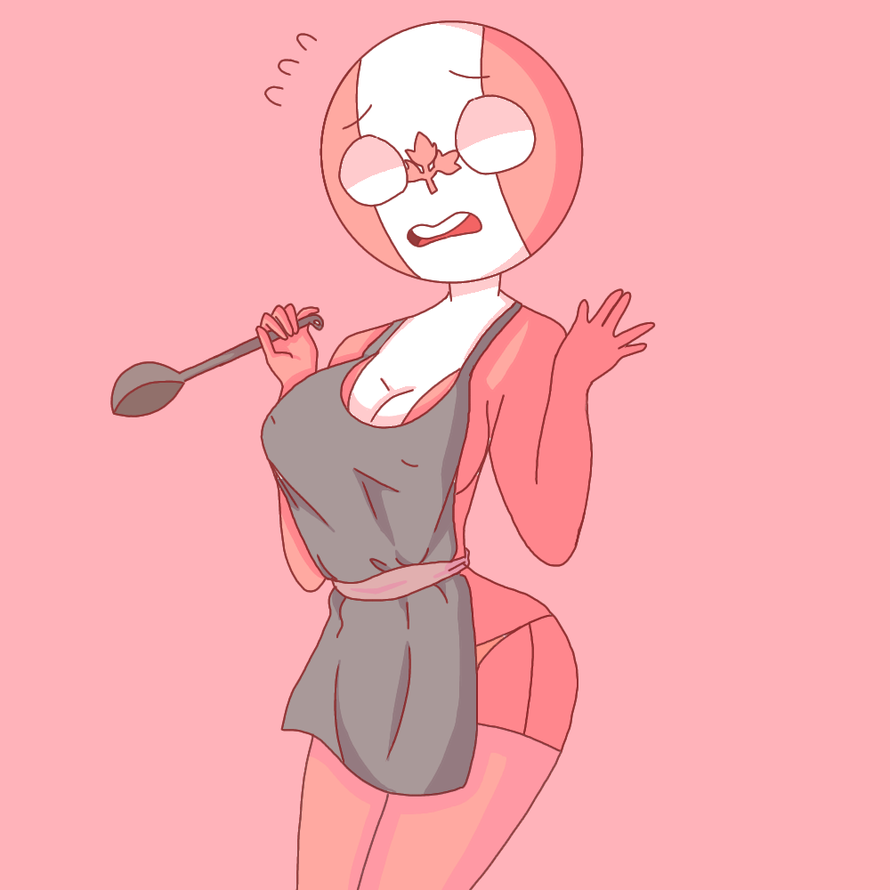 apron big_breasts breasts canada_(countryhumans) canadian_flag cooking countryhumans countryhumans_girl cute female jojofan_alsoch partners safe shy united_states_of_america_(countryhumans)