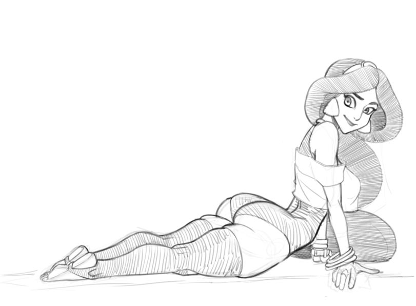 aladdin, ass, disney, disney princess, female, female only, monochrome, onemienix, princess jasmine