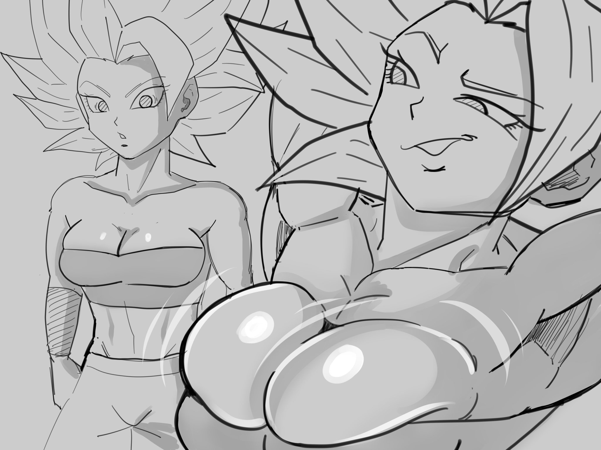 1girls, big breasts, breasts, caulifla, dragon ball, dragon ball super, female, long hair, pseudocel, saiyan, spiky hair, super saiyan, super saiyan 2