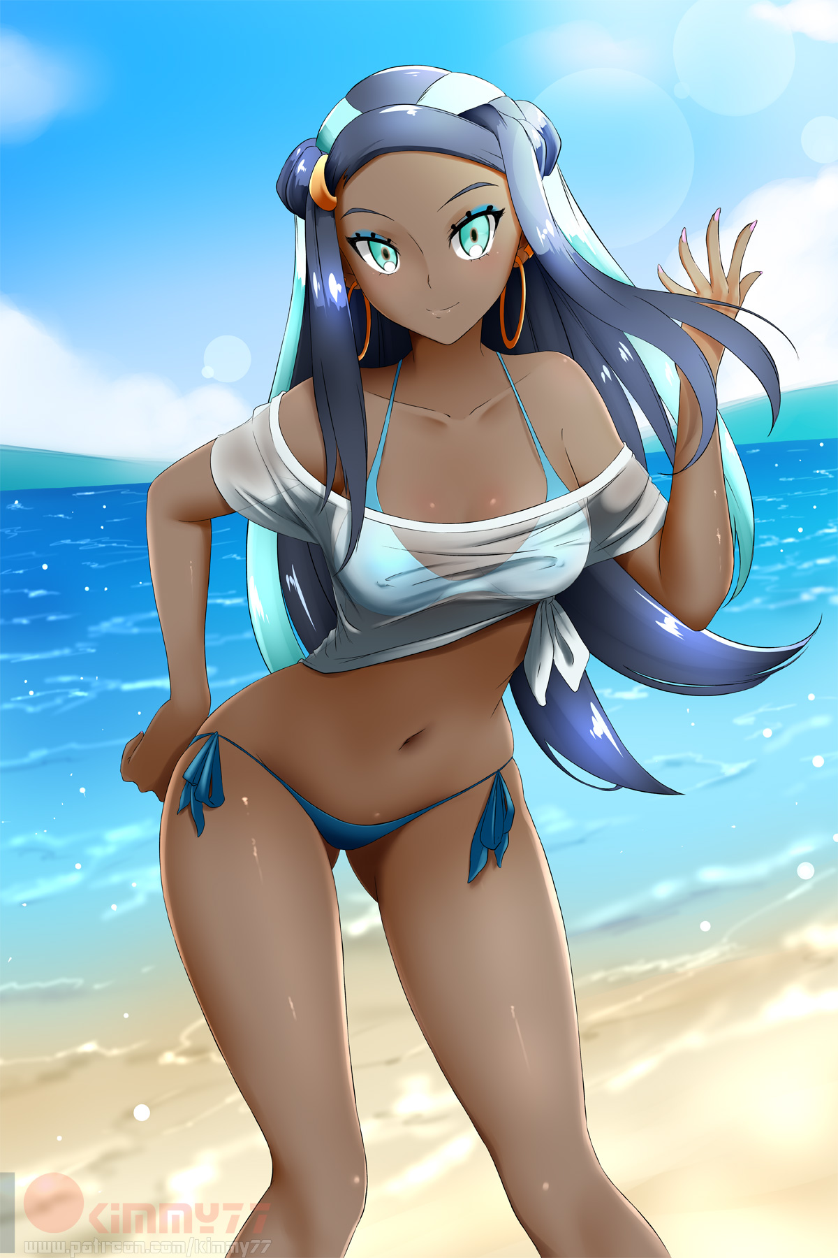 1girls, breasts, dark skin, dark-skinned female, female, female only, human, kimmy77, looking at viewer, nessa (pokemon), pokemon, pokemon ss, solo