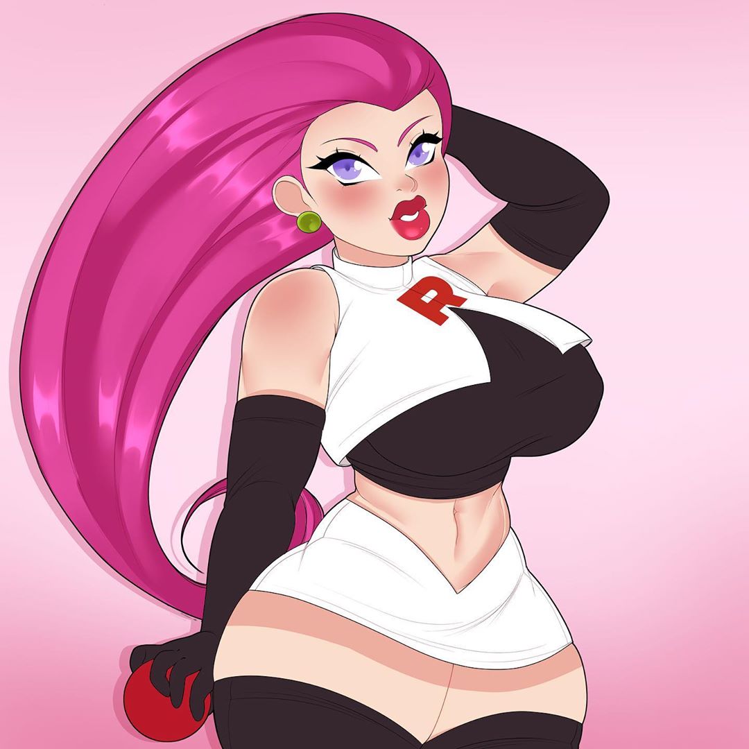 cinnabus, cinnabus drew a white woman, earrings, female, female only, human, jessie (pokemon), long hair, looking at viewer, nintendo, pokemon, purple eyes, tagme, team rocket, voluptuous