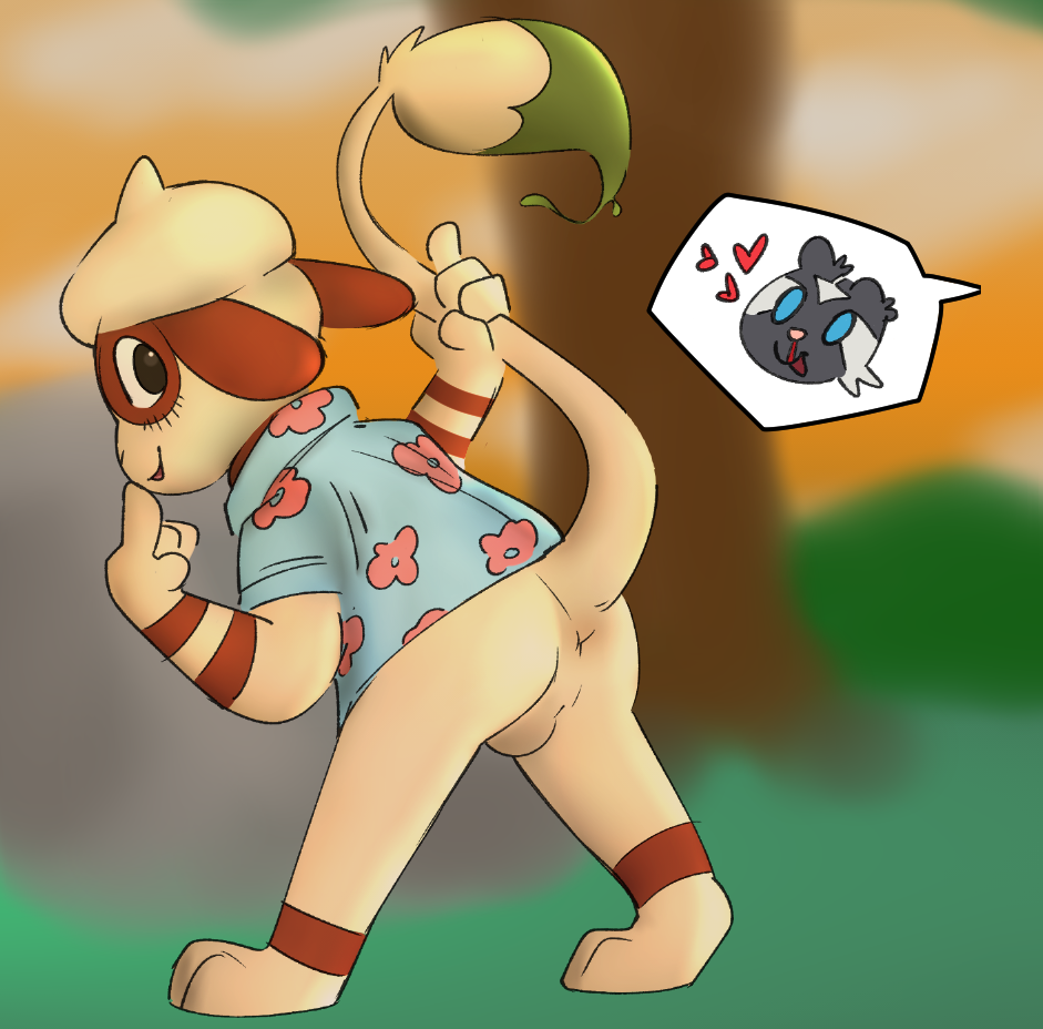 anthro anus ass balls bottomless canine chisai clothed clothing furry genitals linoone looking_back male male_anus male_only nintendo o-ishi open_mouth pokémon_(species) pokemon presenting presenting_hindquarters raised_tail simple_background skyelu smeargle tracy_(linker) video_games