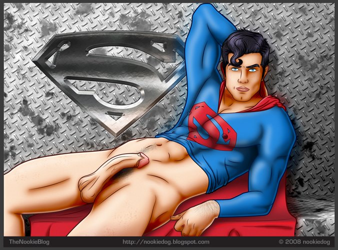 1boy background bare_legs bare_thighs black_hair bottomless colored_background dc hair kiss_curl legs looking_at_viewer male male_focus male_only pattern_background penis simple_background solo superman tagme thighs