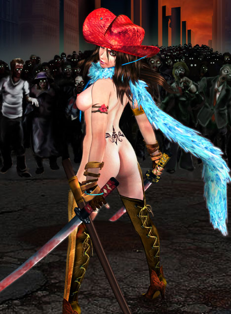 3d ass aya_(oneechanbara) cowboy_hat oneechanbara tamsoft tattoo tramp_stamp