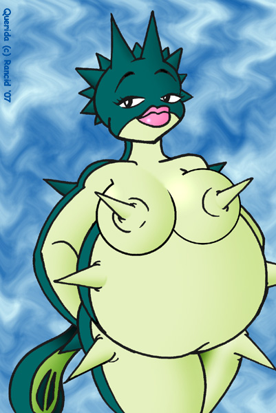 anthro breasts chubby color female female_only nude pokemon qwilfish rancid solo spikes standing tagme