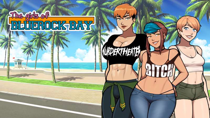 3girls, andrea summers, female, ingrid (mrpotatoparty), micaela (mrpotatoparty), mrpotatoparty, promotional art, renpy, strawberry blonde hair, the girls of bluerock bay, title, very short hair, video games