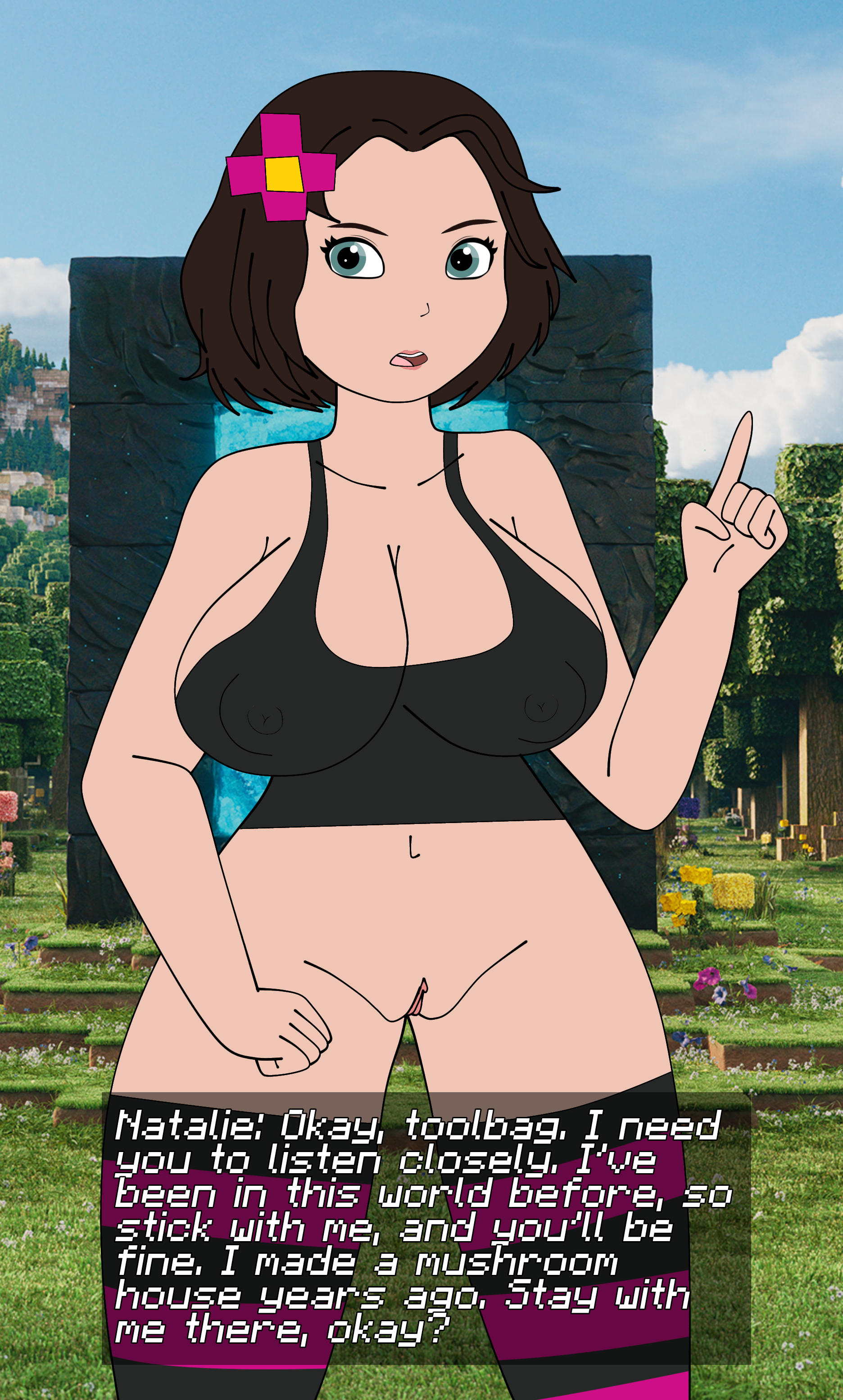 a minecraft movie, breasts, celebrity, cosplay, emma myers, female, jenny belle (slipperyt), minecraft, natalie (a minecraft movie), solo, tsundere, xusisidie