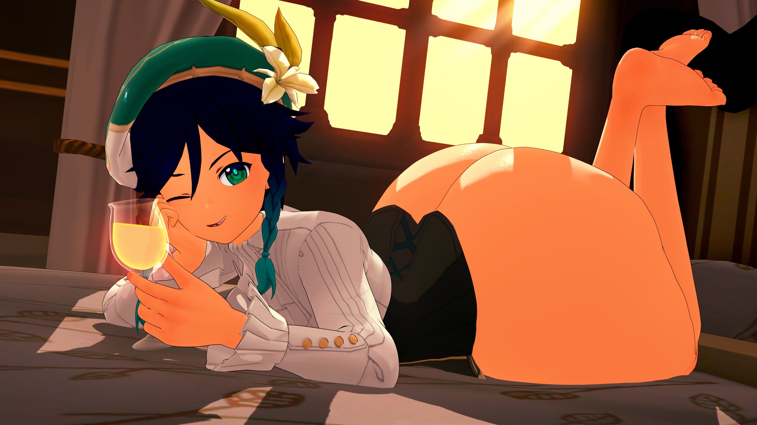 1boy, 3d, ass, bottom heavy, cyshen, femboy, genshin impact, hoyoverse, huge ass, huge butt, large ass, large butt, male, venti (genshin impact)