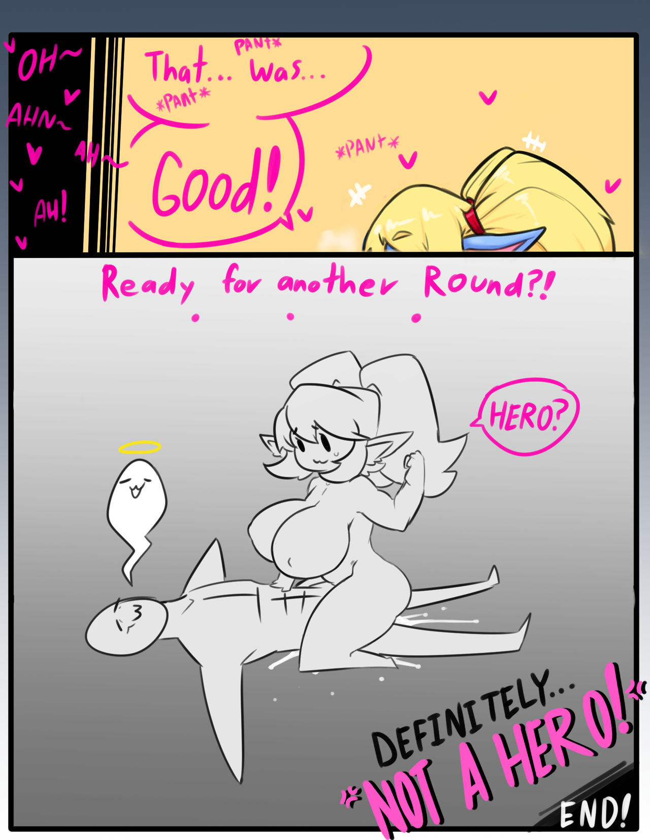 1boy blonde_hair blue_body blue_skin comic cowgirl_position cum cum_in_pussy cum_inside english_text erect_nipples female female league_of_legends male muscular muscular_female naked naked_female negsus nipples orgasm orgasm_face poppy purple_eyes pussy_juice size_difference text twintails twintails wet_pussy yordle