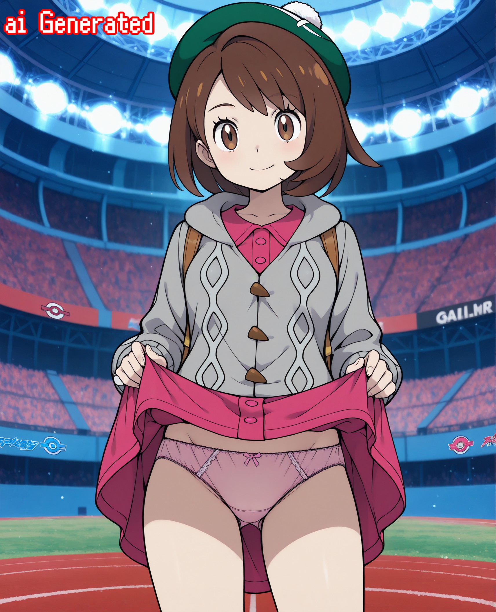 ai generated, female, gloria (pokemon), panties, pokemon, pokemon ss, skirt lift