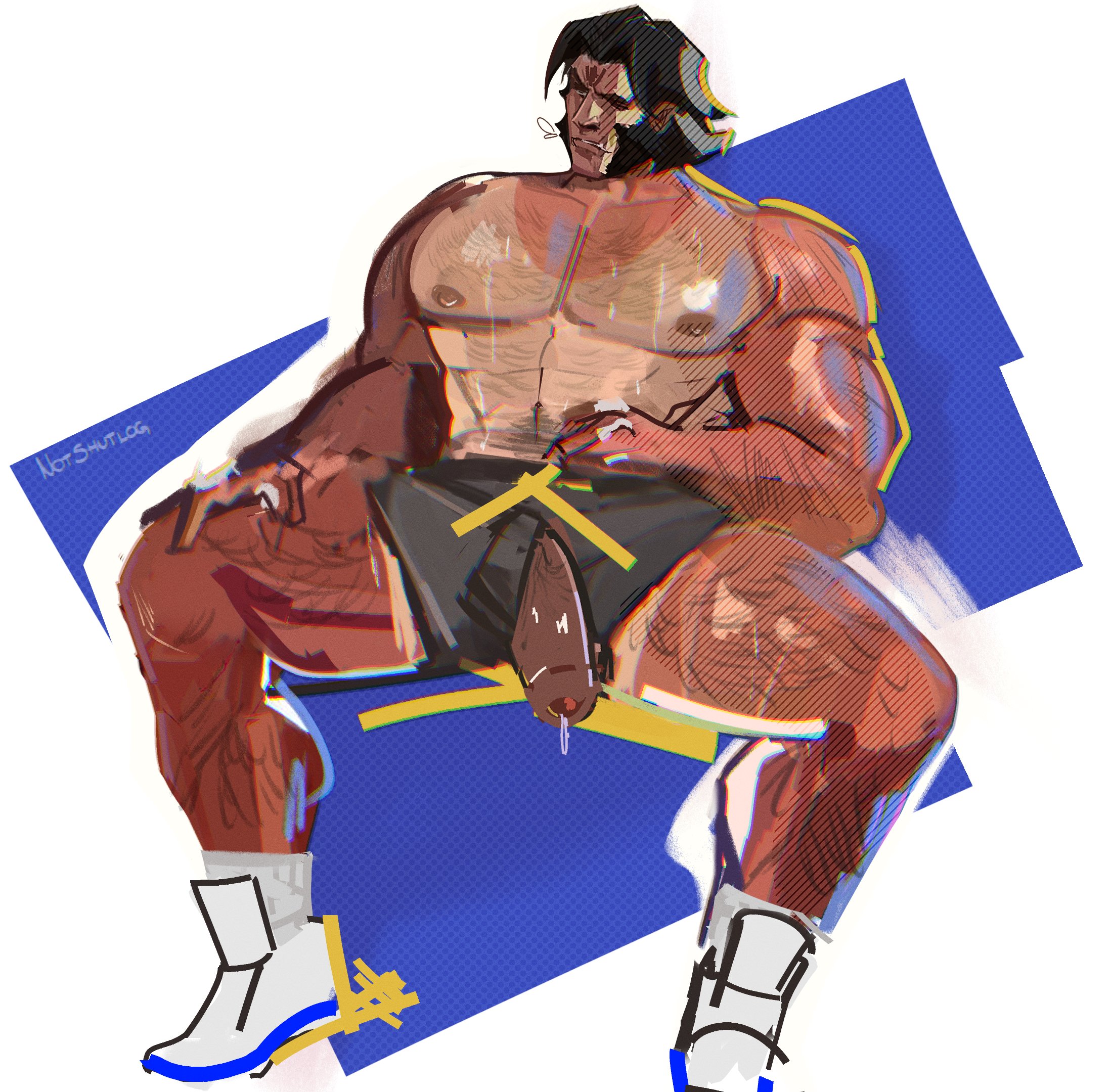beard, big chest, black hair, black-haired male, cock out, cock out of shorts, foreskin, hairy, hairy arms, hairy belly, hairy body, hairy chest, hairy legs, male, male only, marvel, marvel comics, muscles, notshutlog, penis, pubes, seated, shirtless, shorts, sketch, solo male, sunburn, tagme, tennis shoes, uncircumcised, uncircumcised penis, wolverine (x-men)