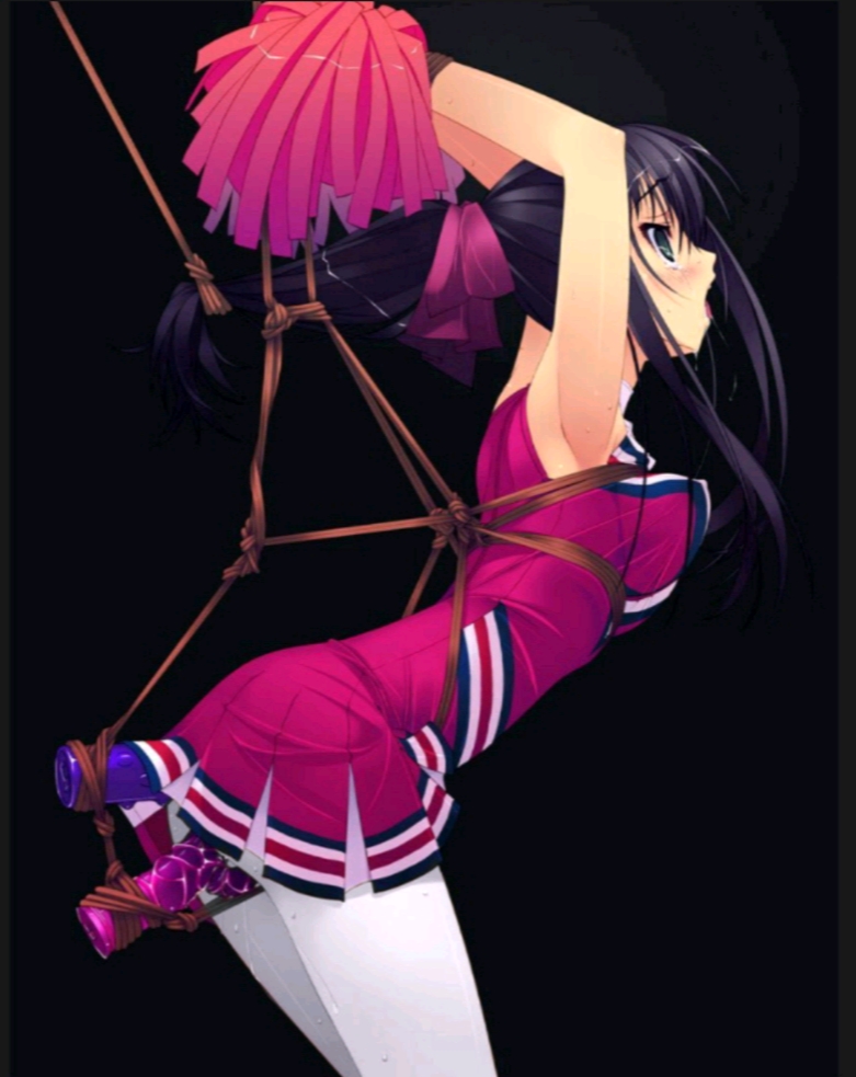 1girls, anal insertion, armpits, arms up, ass, black hair, bondage, breasts, cheerleader, cheerleader outfit, cheerleader uniform, dildo, dildo in ass, dildo in pussy, dress, female, murakami suigun, pantyhose, pussy, restrained, rope, rope bondage, schoolgirl, sex toy, solo, vaginal insertion, white legwear, white pantyhose