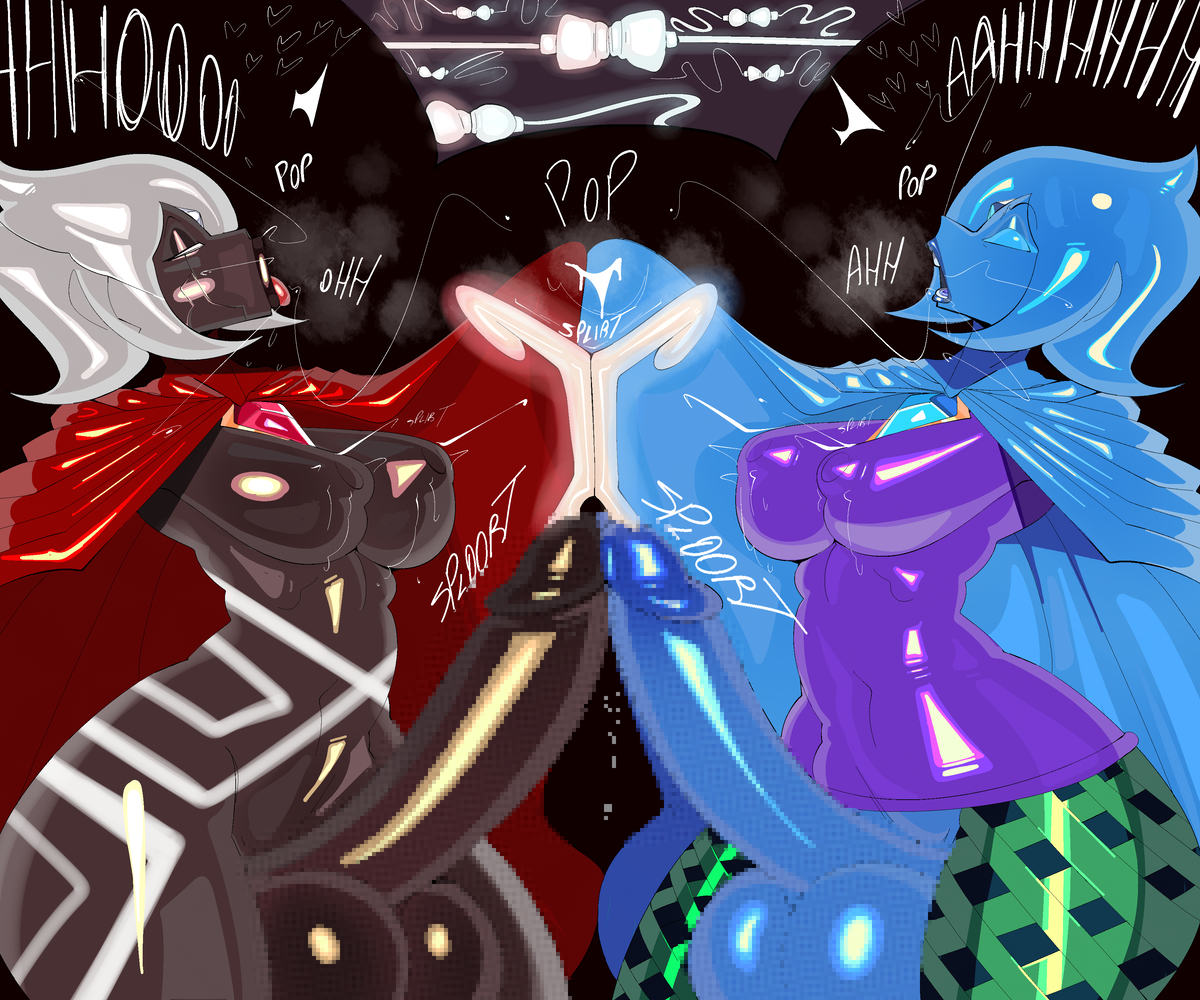 2futas, black body, blue body, cum, cumshot, demoness, ejaculation, fi, frotting, futa on futa, futa only, futanari, ghirahim, hands-free, handsfree ejaculation, intersex, looking pleasured, male, male to futa, nintendo, orgasm, rule 63, saliva string, skyward sword, sperm cell, sperm meets sperm, sword spirit, tayuri, the legend of zelda, thick cum
