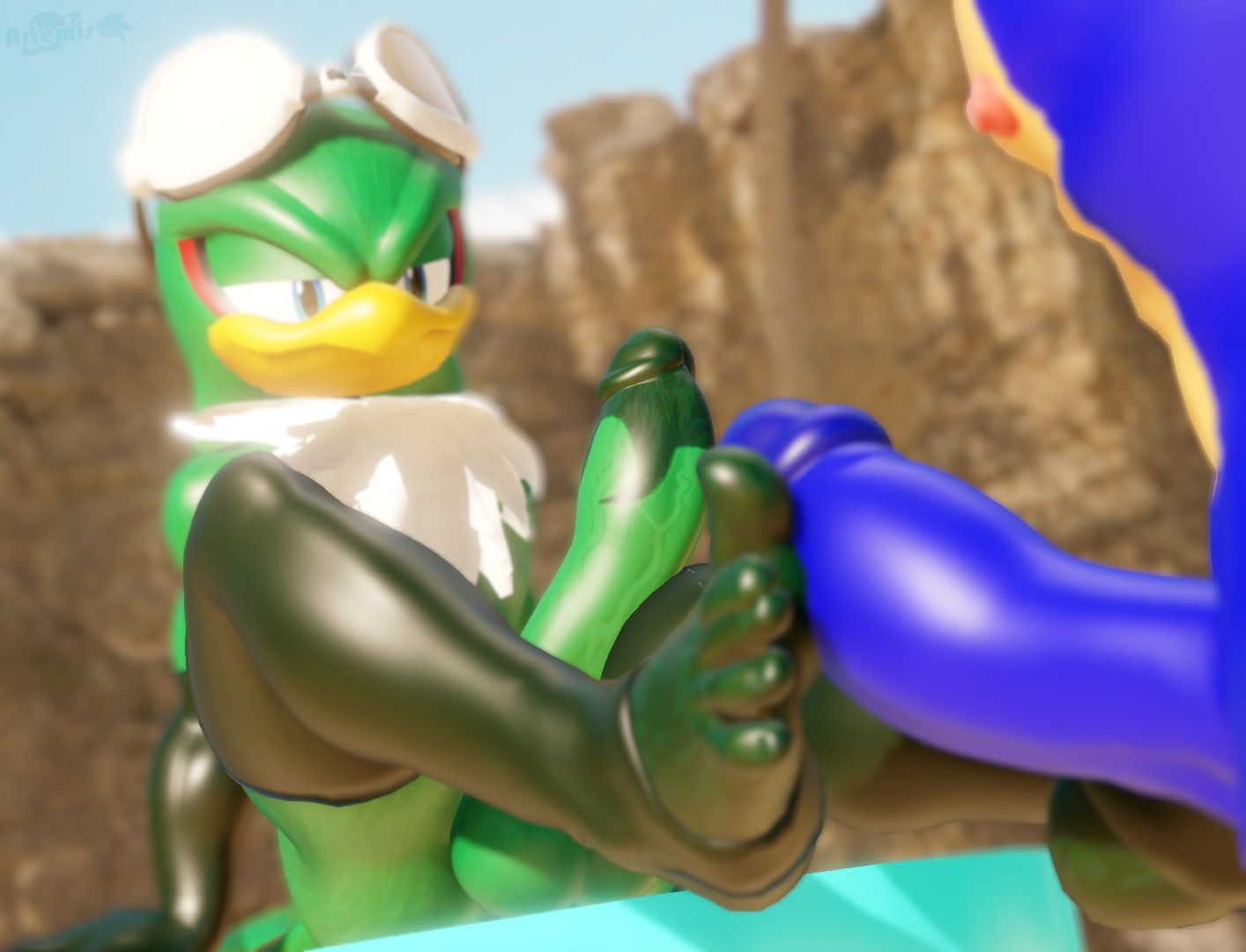 3d accipitrid accipitriform anthro artemissaturn athletic avian balls big_penis bird chest_tuft digital_media_(artwork) duo eyewear eyewear_on_head feet foot_fetish foot_play footjob genitals goggles goggles_on_head jet_the_hawk looking_pleasured male male/male nipples penis sega sex sitting solo_focus sonic_(series) sonic_riders sonic_the_hedgehog sonic_the_hedgehog_(series) tuft