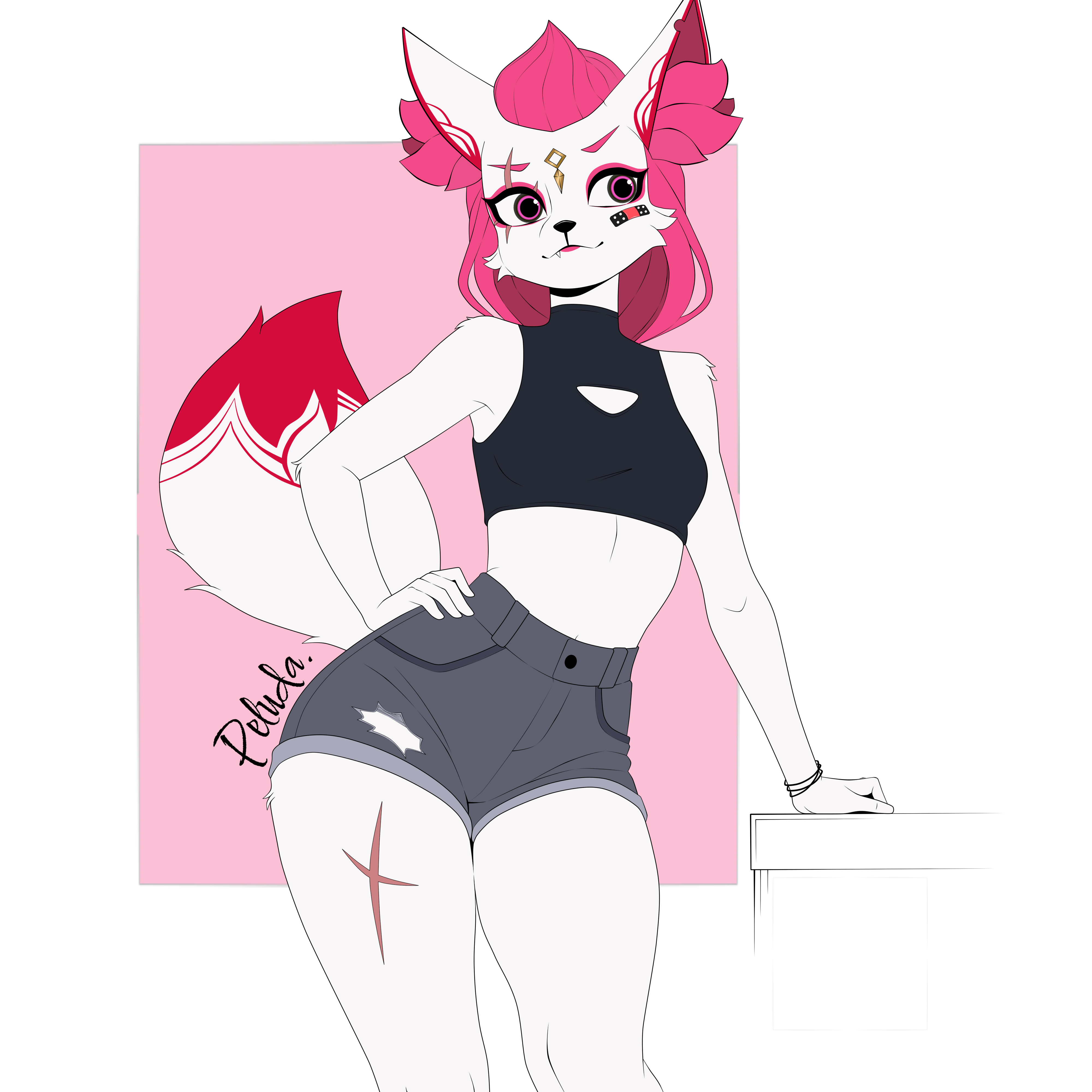animal ears, animal tail, big breasts, big thighs, big titties, breasts, clothing, curvaceous, curvaceous female, curvaceous figure, female, female focus, female only, fortnite, fortnite: battle royale, furry, furry female, furry only, kimiko (fortnite), kimiko five tails, kimiko five-tails, long hair, looking at viewer, peluda, pink hair, white fur