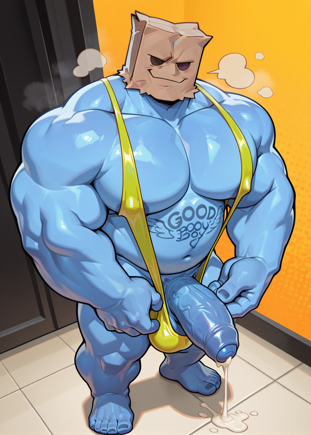 1boy, ai generated, bara, bigpenis, chubby, cum, drvlar, gay, godstv, kinni (godstv), lime mankini, male, male focus, male only, mankini, muscular, muscular male, penis, penis exposed on mankini, solo, solo male, yaoi