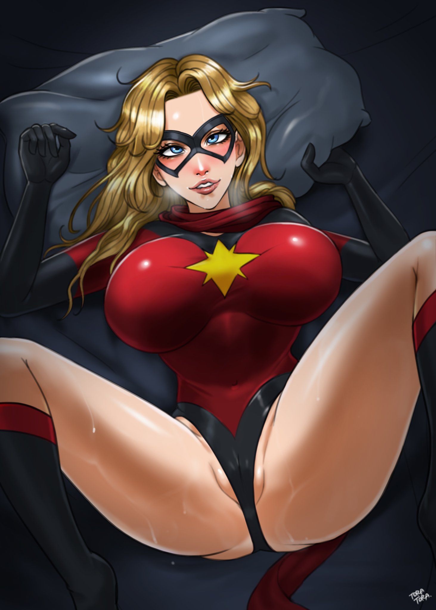 1girls, ass, avengers, bed, big ass, big breasts, breasts, captain marvel (karla sofen), curvaceous, curvy, curvy figure, dark avengers, digital media (artwork), female, hips, hourglass figure, huge ass, huge breasts, karla sofen, large ass, large breasts, legs, marvel, marvel comics, moonstone (marvel), ms. marvel, ms. marvel (karla sofen), pillow, slim waist, thick, thick hips, thick legs, thick thighs, thighs, tora tora, voluptuous, waist, wide hips