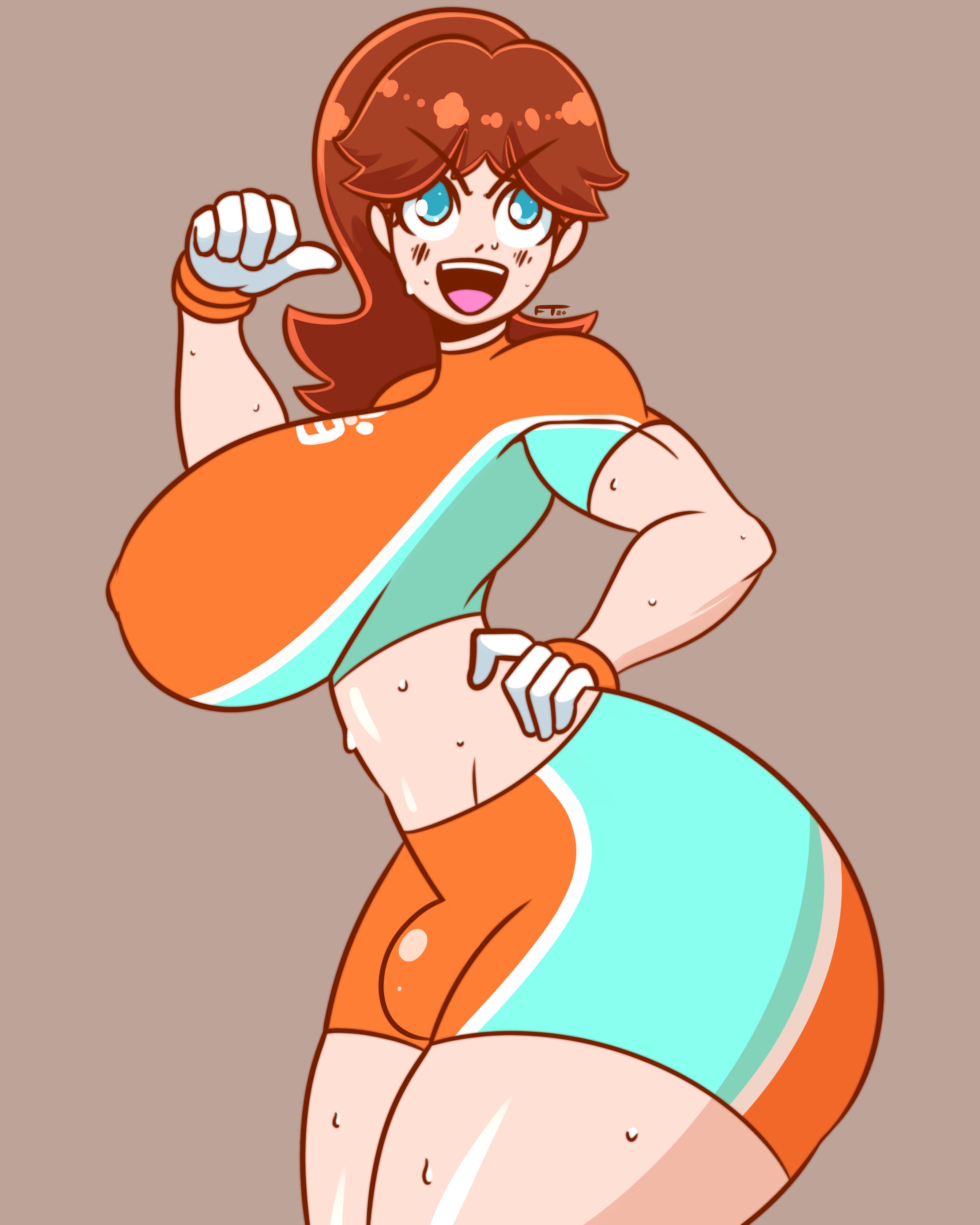 1futa, 2020, alternate ass size, alternate body type, alternate breast size, alternate version available, ass, big ass, big breasts, big thighs, blue eyes, breasts, brown hair, bulge, cameltail, clothed, clothing, confidence, confident, confident smile, curvy, curvy figure, dickgirl, eyebrows visible through hair, female, frowntown, futa only, futanari, gloves, highres, huge ass, huge breasts, huge thighs, intersex, large ass, large breasts, large thighs, light skin, light-skinned futa, mario (series), mario strikers, midriff, moderate tomboy, nintendo, nipples visible through clothing, open mouth, pale skin, pale-skinned futa, penis, penis bulge, princess daisy, shirt, short shirt, short sleeves, shorts, shoulder length hair, smile, soccer uniform, solo, spandex, sweat, sweaty, thick, thick ass, thick thighs, thighs, thunder thighs, tight clothing, tomboy, tongue, upper teeth, video game franchise, voluptuous, western art, wide hips
