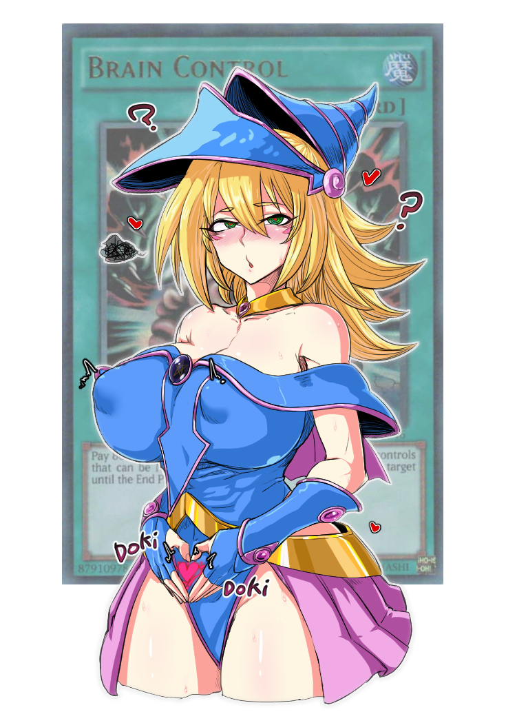 ?, 1girls, blonde hair, covered nipples, dark magician girl, erect nipples under clothes, female, green eyes, in heat, mind control, parallax05, tagme, yu-gi-oh!