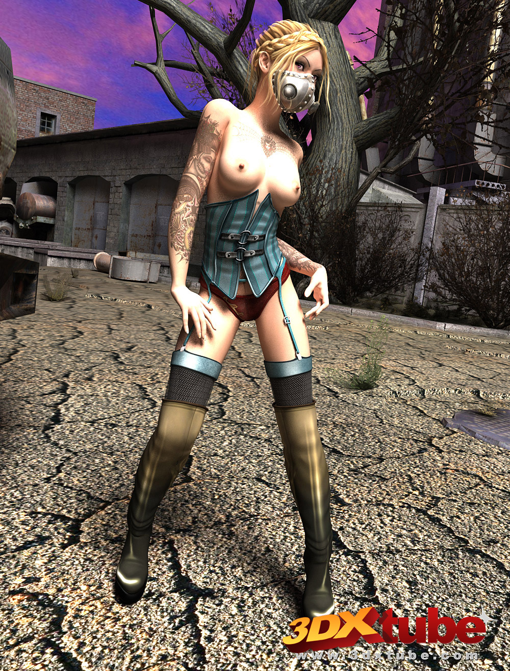 3d 3dx 3dx_tube armor blonde_hair braided_hair chain_mail corset fantasy lingerie mask masked panties petite sci-fi skinny solo_female stockings tattoo