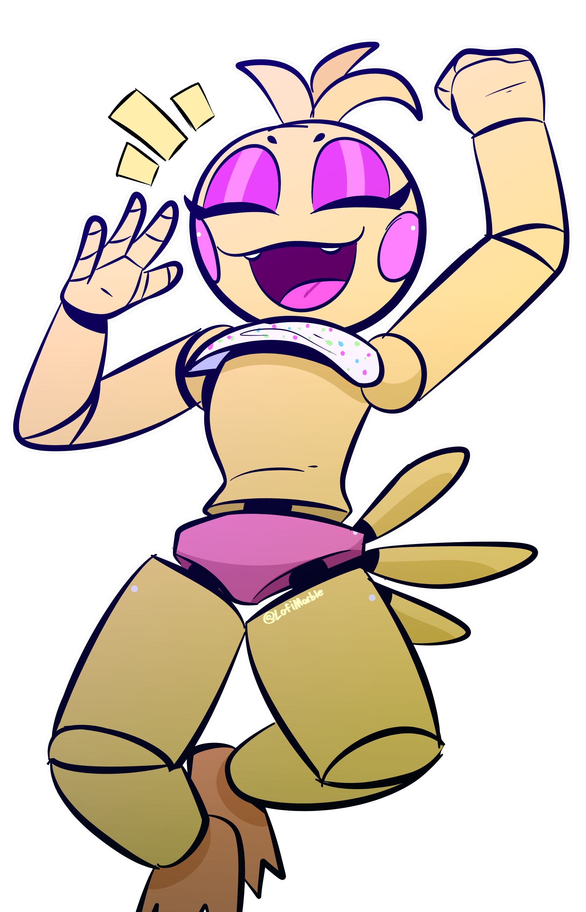 artist request, bra lift, female, five nights at freddy's, five nights at freddy's 2, jumping, pink panties, solo, source request, toy chica (fnaf)