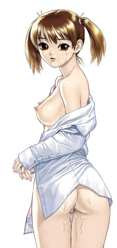 1girls ass ass boichi breasts brown_eyes brown_hair crying cum cum_in_pussy erect_nipples female female_only looking_at_viewer nipples pussy shirt