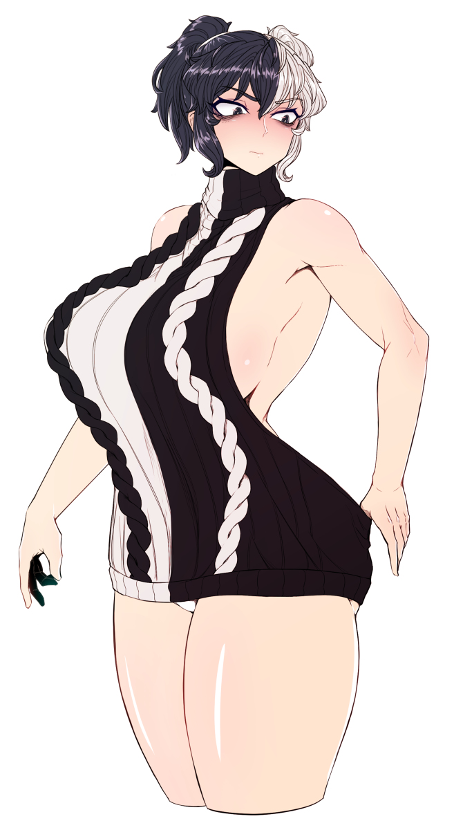 1girls, big breasts, black hair, breasts, chess (parallax05), female, hair, human, muscular, muscular female, parallax05, tagme, white hair