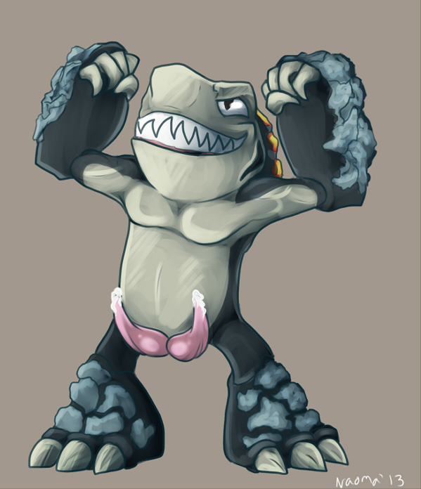 activision animal_genitalia animal_penis anthro bodily_fluids claws cum diphallia diphallism dirt_shark exposed genital_fluids genitals grey_background grin hemipenes male male_only marine multi_genitalia multi_penis naoma-hiru penis precum shark_tooth simple_background skylanders smile solo teeth terrafin video_games