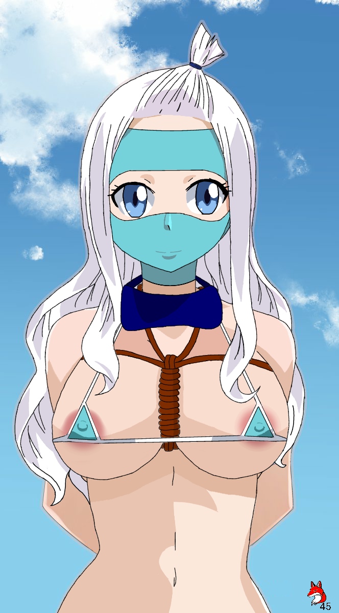 big_breasts bikini blindform blue_eyes fairy_tail gaston18 hood mirajane_strauss rope_bondage slave small_clothes solo_female white_hair