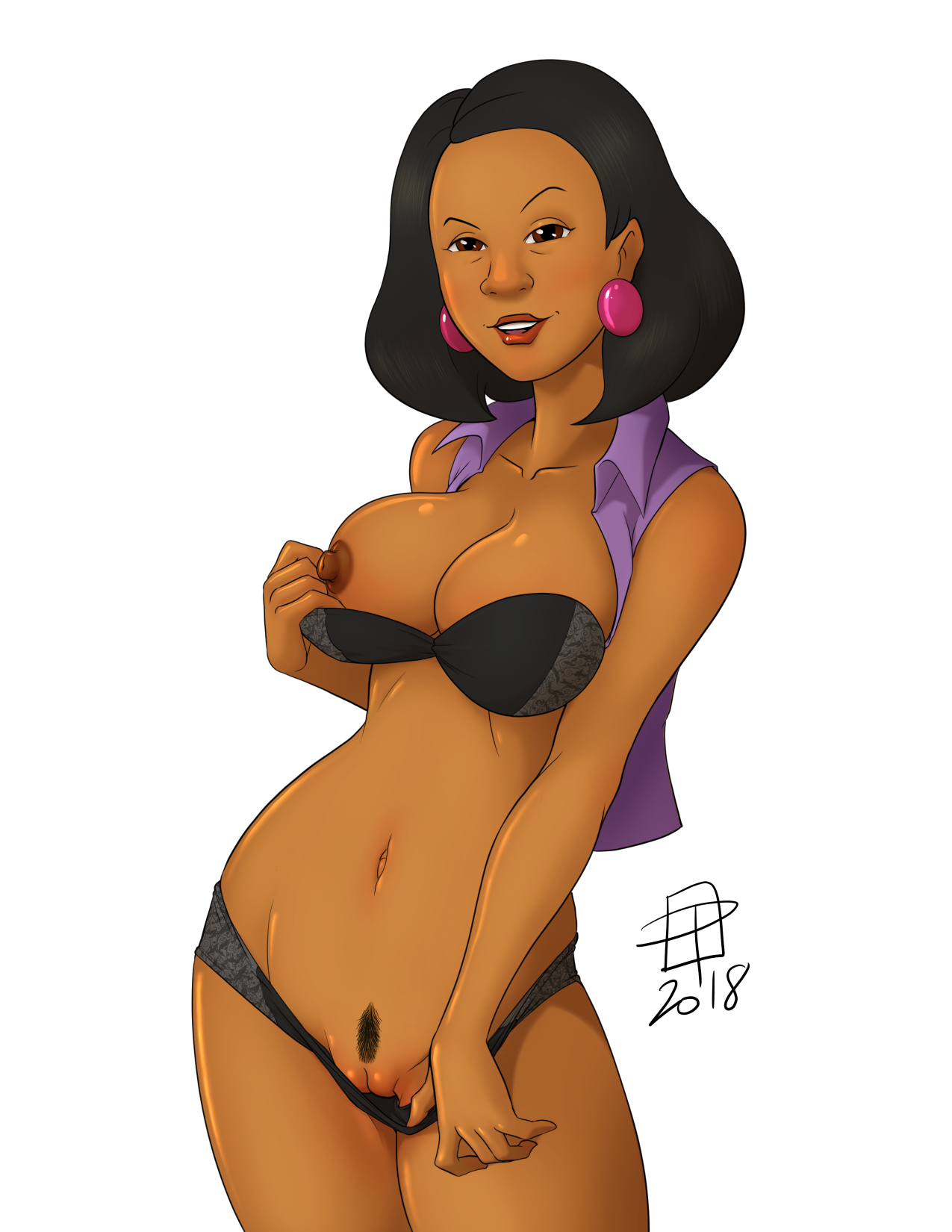 1girls, 2018, 5 fingers, areola, areolae, asian, asian female, big breasts, black hair, bra, breasts, brown eyes, brown nipples, brown skin, busty, callmepo, cleavage, color, colored, curvaceous, curvy, curvy body, curvy female, curvy figure, dark hair, dark nipples, dark skin, dark-skinned female, dated, earrings, erect nipples, exposed breasts, exposed nipples, exposed pussy, female, female focus, female only, female pubic hair, hair, hourglass figure, human, human only, king of the hill, large breasts, long hair, looking at viewer, milf, minh souphanousinphone, mouth open, navel, nipples, nudity, open eyes, open mouth, panties, panties aside, panties down, pubic hair, pussy, signature, solo, solo female, solo focus, standing, tan skin, teeth, uncensored, underwear, vagina, vest, voluptuous, white background