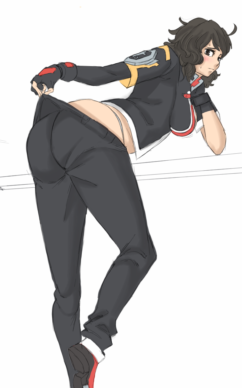 1girls ass big_ass blazblue blush cjafterdark crossover embarrassed looking_back naoto_kurogane panties persona persona_5 pulling_down_pants sadayo_kawakami teacher