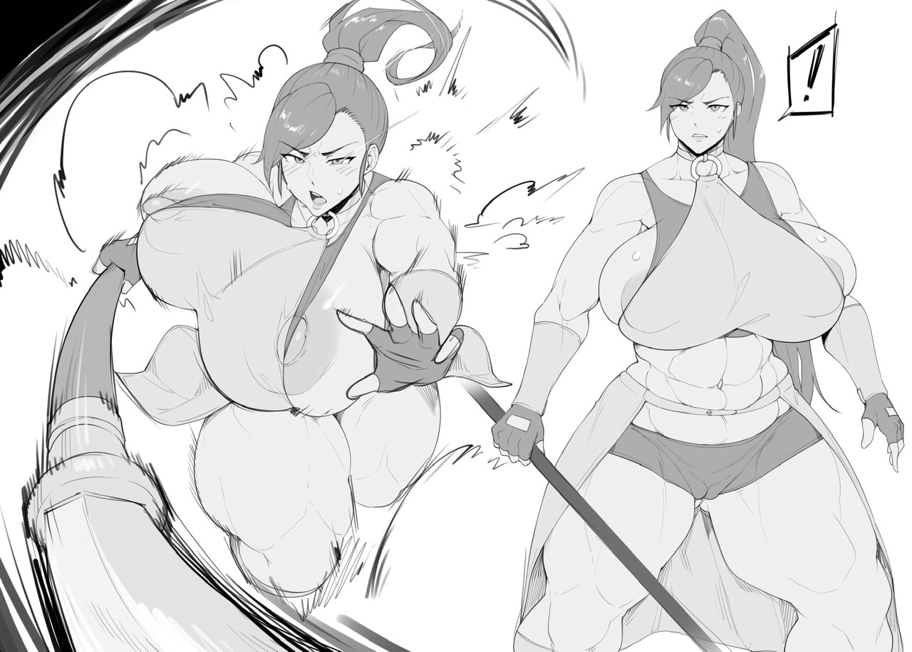 abs, angry, ass, breasts, clothing, dragon quest, dragon quest xi, erect nipples, erect nipples under clothes, female, female only, gigantic breasts, huge ass, huge breasts, jade (dq11), large breasts, motion lines, muscular, muscular female, natedecock, naughty face, nipples, screaming, seductive, shorts, solo, thick thighs, venus body, voluptuous, weapon