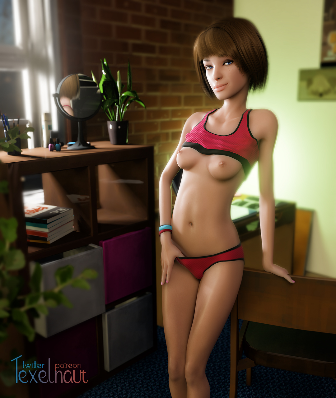 1girls, 3d, areolae, breasts, female, female only, life is strange, looking at viewer, max caulfield, nipples, panties, solo, texelnaut