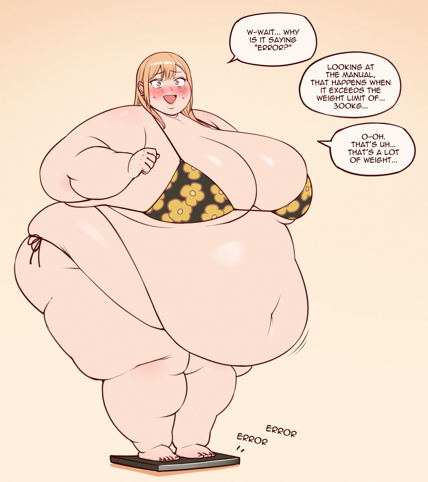 bbw, belly, better with salt, big belly, big breasts, big butt, blush, bra, breasts, butt, english text, fat arms, feet, female, hips, huge belly, huge breasts, huge butt, kitagawa marin, my dress up darling, navel, open mouth, sono bisque doll wa koi wo suru, speech bubble, ssbbw, thighs, thunder thighs, toes, underwear